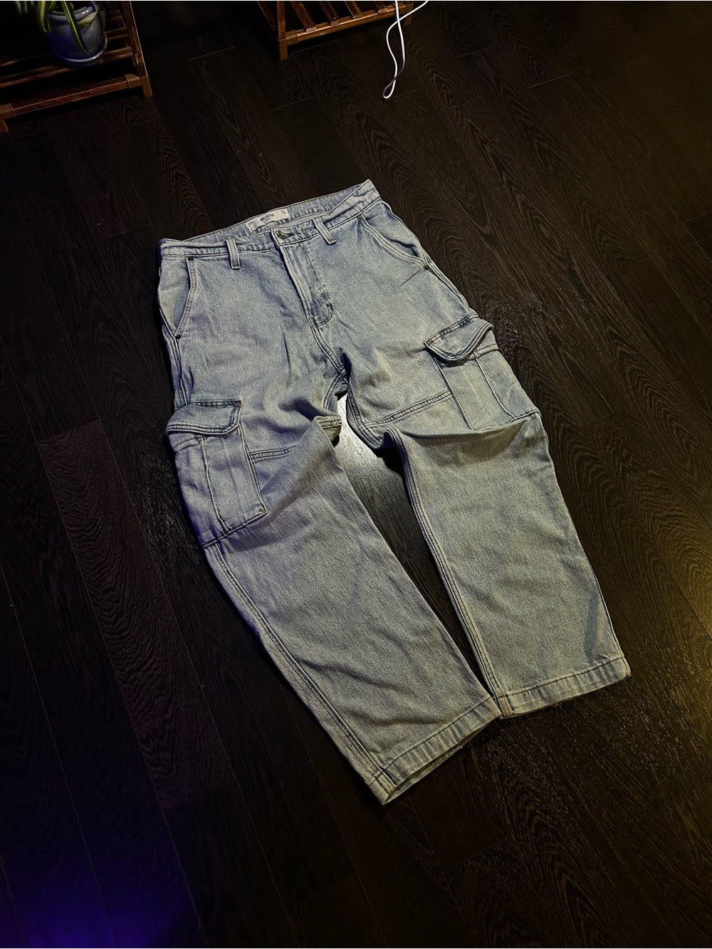 Hollister Light Wash Cargo Jeans - Men's Casual Utility Pants
